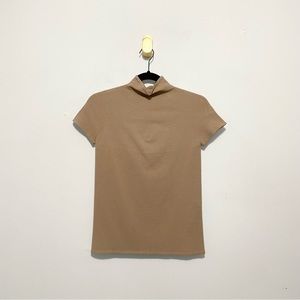 DKNY Vintage Camel Brown Knit Short Sleeve Mockneck Sweater Top